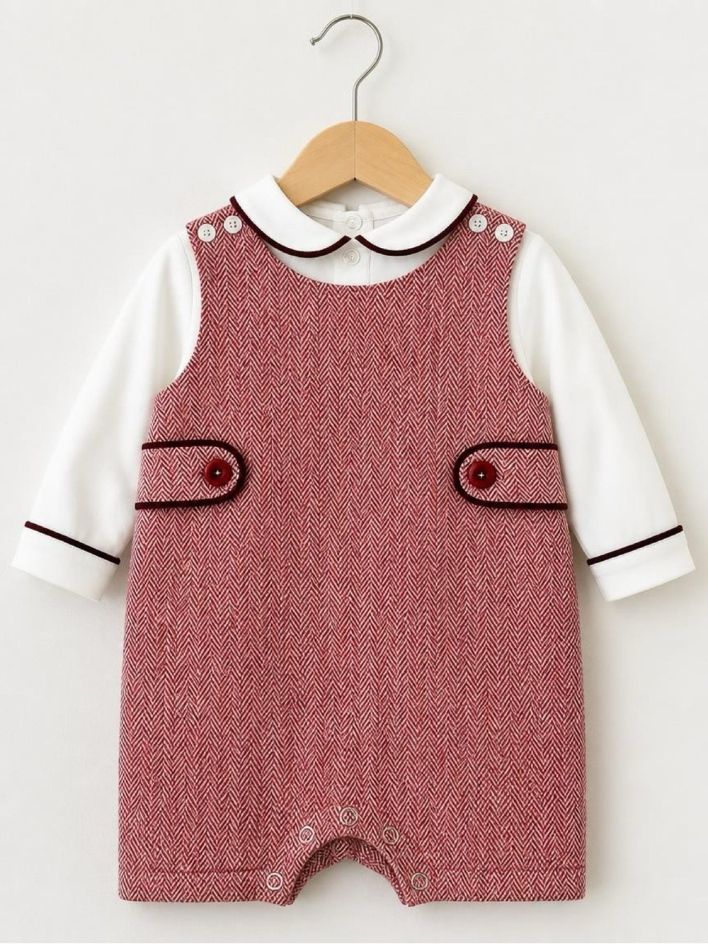 Edgehill Collection Baby Boy 3M Red Herringbone Peter Pan Collar 2 Piece Set